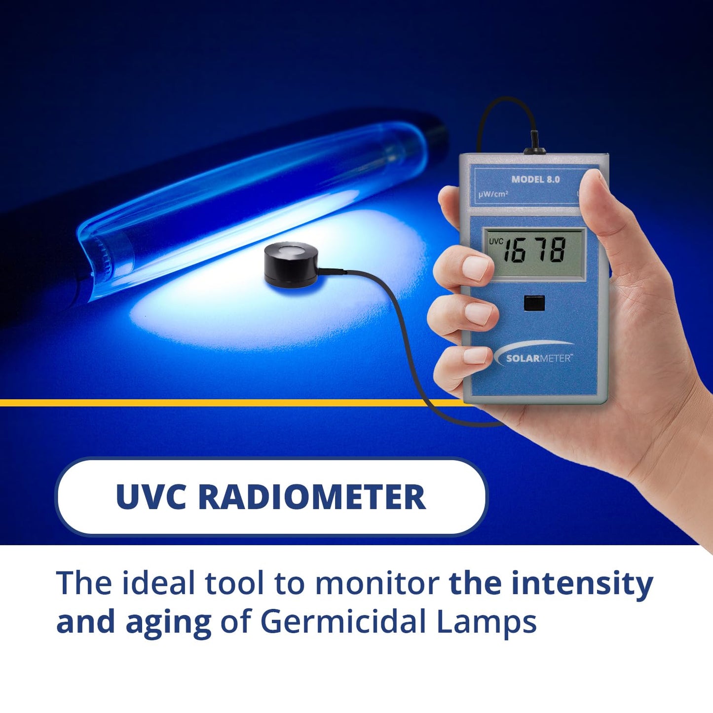 Solarmeter 8.0-RP – Handheld UVC Lamp Meter with Remote Probe, Digital UV Light Radiometer & Bulb Tester, 0–1999 µW/cm² UVC, Made in USA