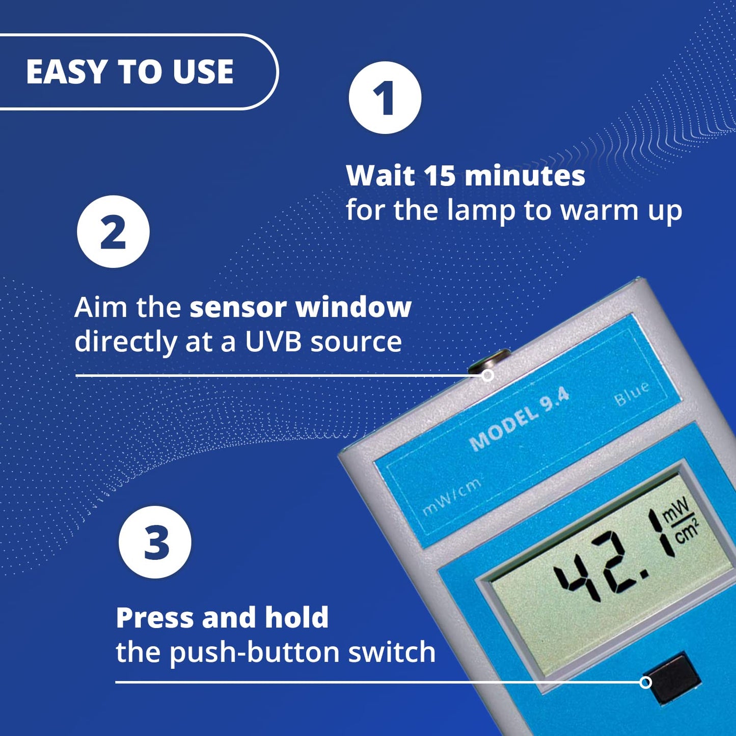 Solarmeter Model 9.4 – Visible Blue Light Meter for Aquarium Lamps, Acne & Bilirubin Phototherapy – Handheld Digital Radiometer, 0-199.9 mW/cm², Made in USA