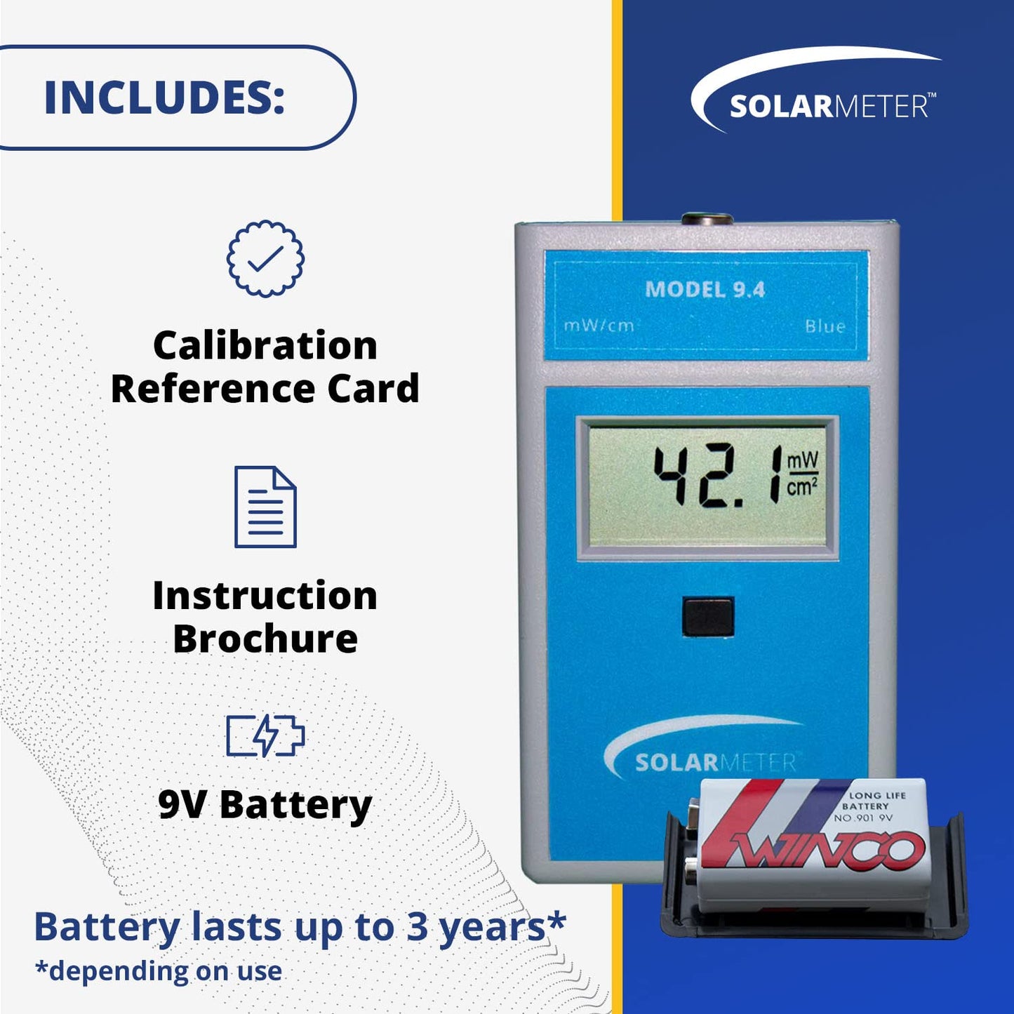 Solarmeter Model 9.4 – Visible Blue Light Meter for Aquarium Lamps, Acne & Bilirubin Phototherapy – Handheld Digital Radiometer, 0-199.9 mW/cm², Made in USA