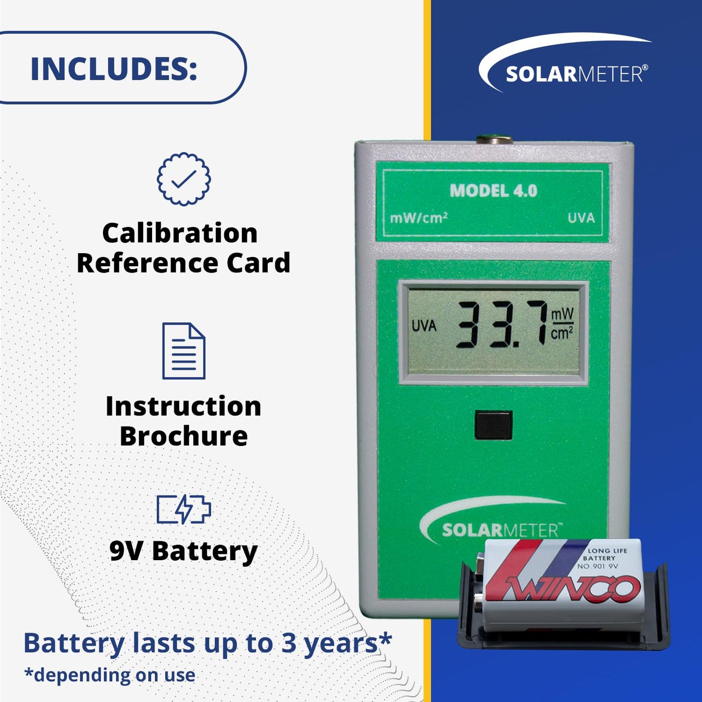 Solarmeter Model 4.0 – Standard UVA Meter for UV Lamp Testing, Acrylic Shield & Window Transmission Measurement
