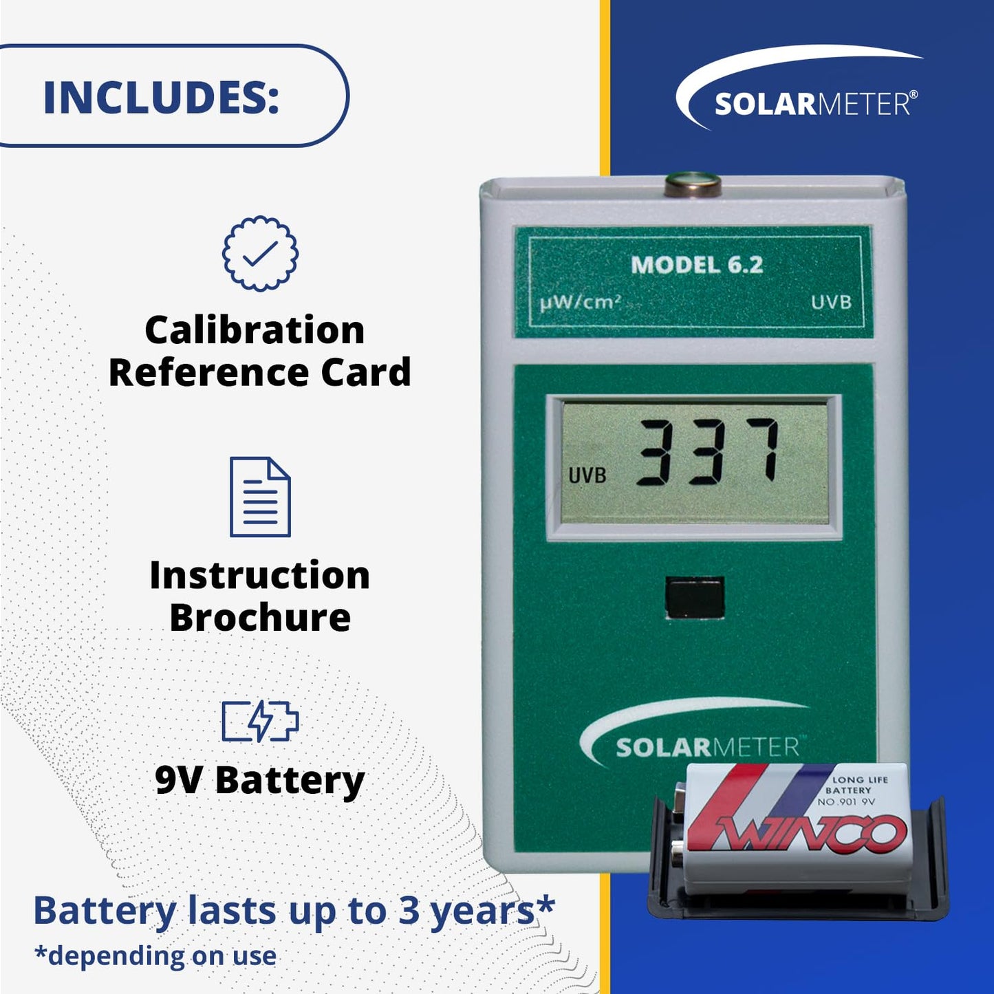 Solarmeter Model 6.2 – Sensitive UVB Light Meter for Eyewear Testing, Shield Transmission & Habitat Monitoring