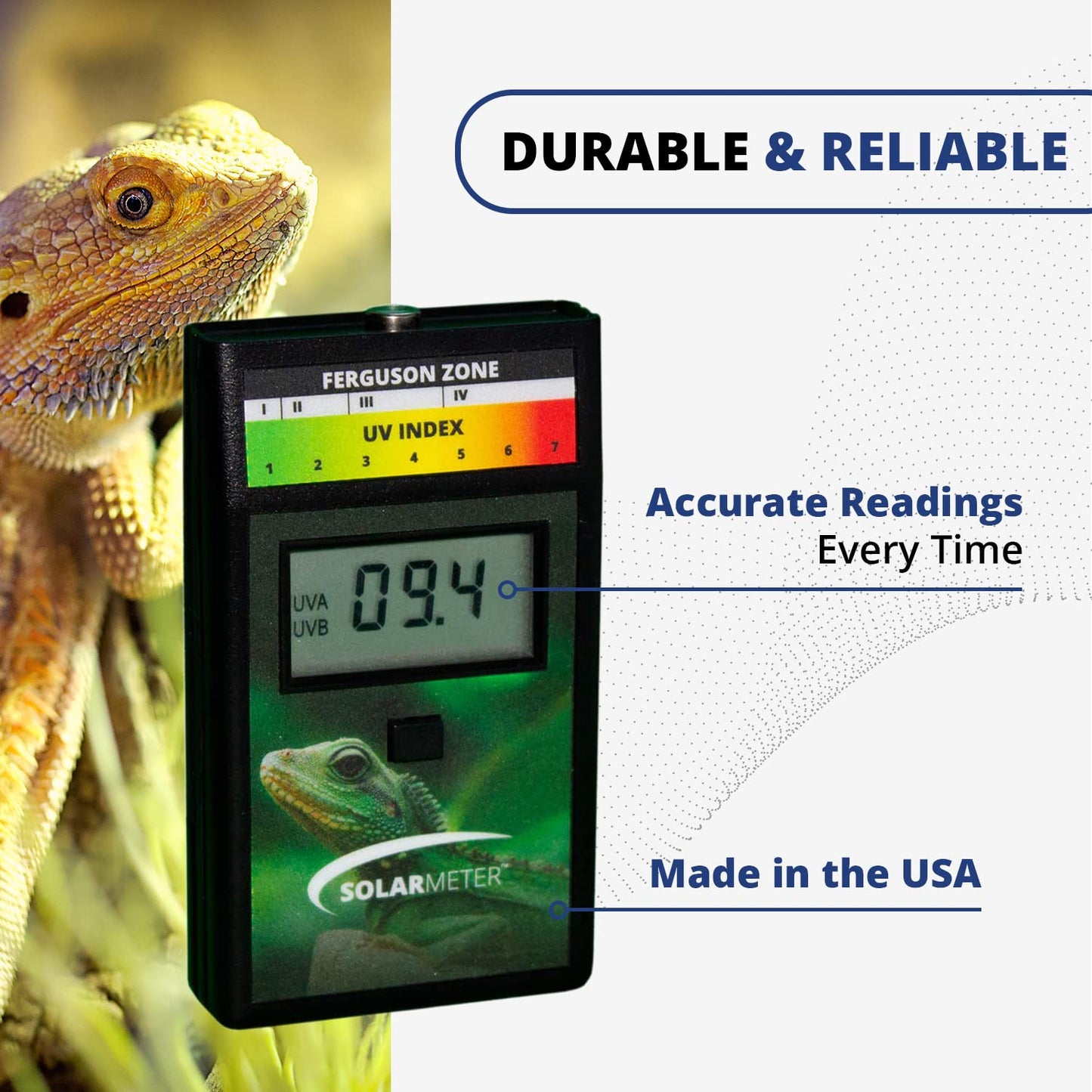 Solarmeter Model 6.5R – Handheld Reptile UV Index Meter, Digital Radiometer, Measures 280-400 nm, 0–199.9 UV Index, Made in USA, Black ABS Polymer