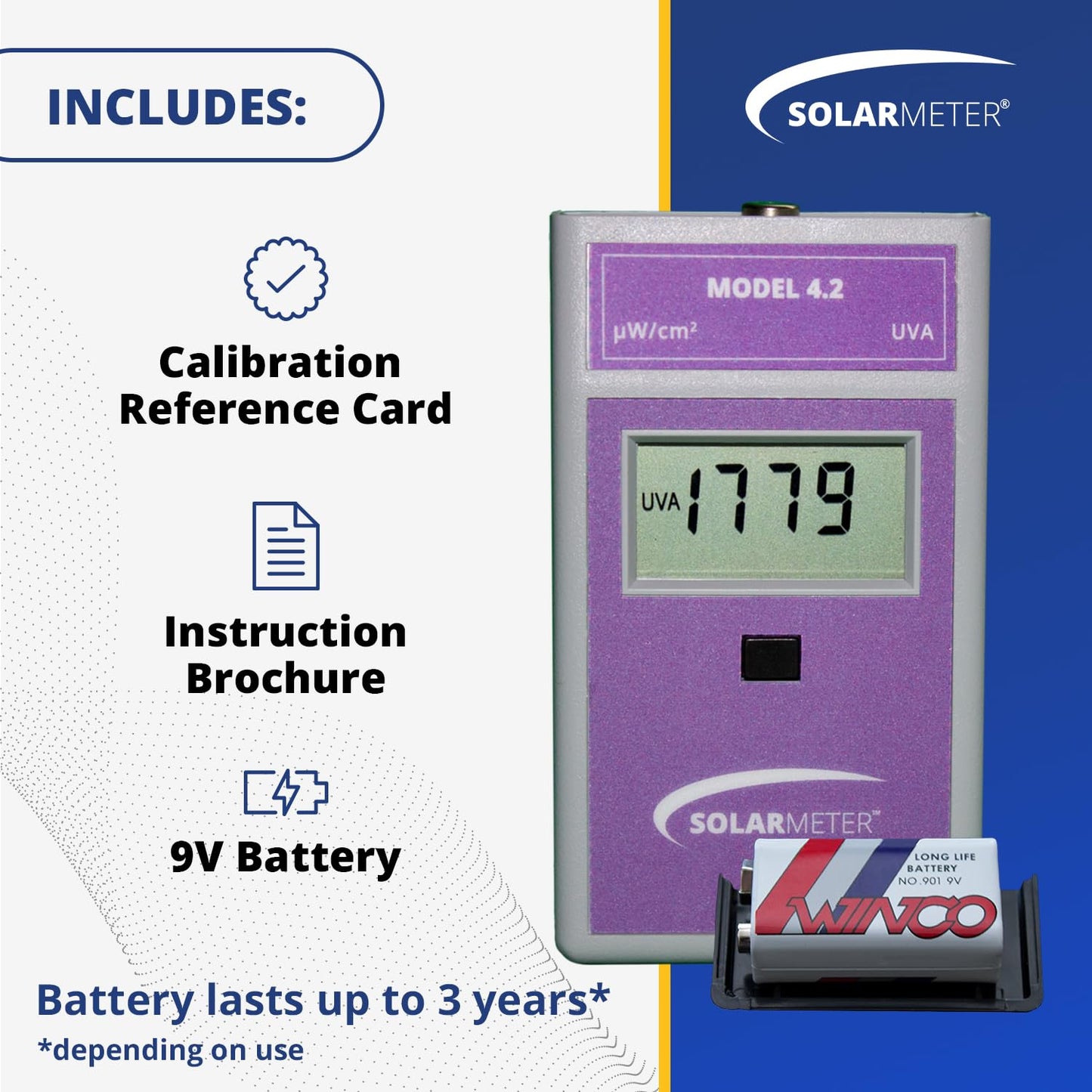Solarmeter Model 4.2 – Sensitive Digital UVA Meter for UV Lamp & Sunlight Testing – Measures 320–400 nm, 0–1999 µW/cm² UVA