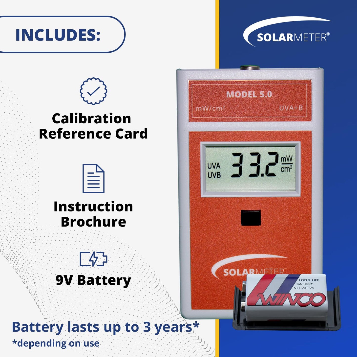 Solarmeter Model 5.0 – Digital UVA+B Light Meter for Curing Lamps, Eyewear Testing & Window Film Measurement