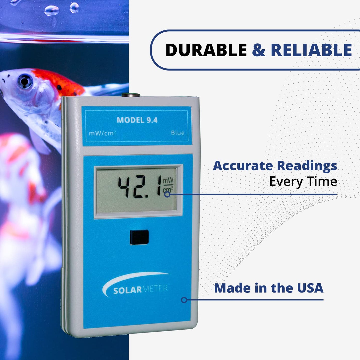Solarmeter Model 9.4 – Visible Blue Light Meter for Aquarium Lamps, Acne & Bilirubin Phototherapy – Handheld Digital Radiometer, 0-199.9 mW/cm², Made in USA