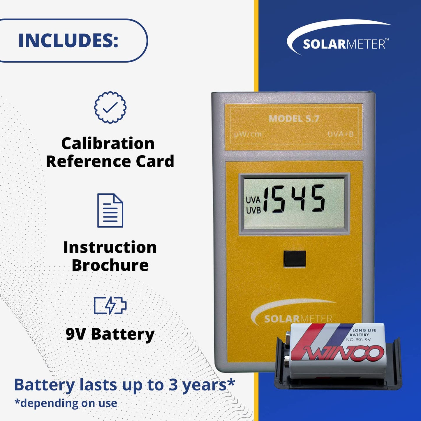 Solarmeter Model 5.7 – Sensitive UVA & UVB Total UV Light Meter, Handheld Digital Radiometer & Bulb Tester, Measures 0–1999 µW/cm², Made in USA