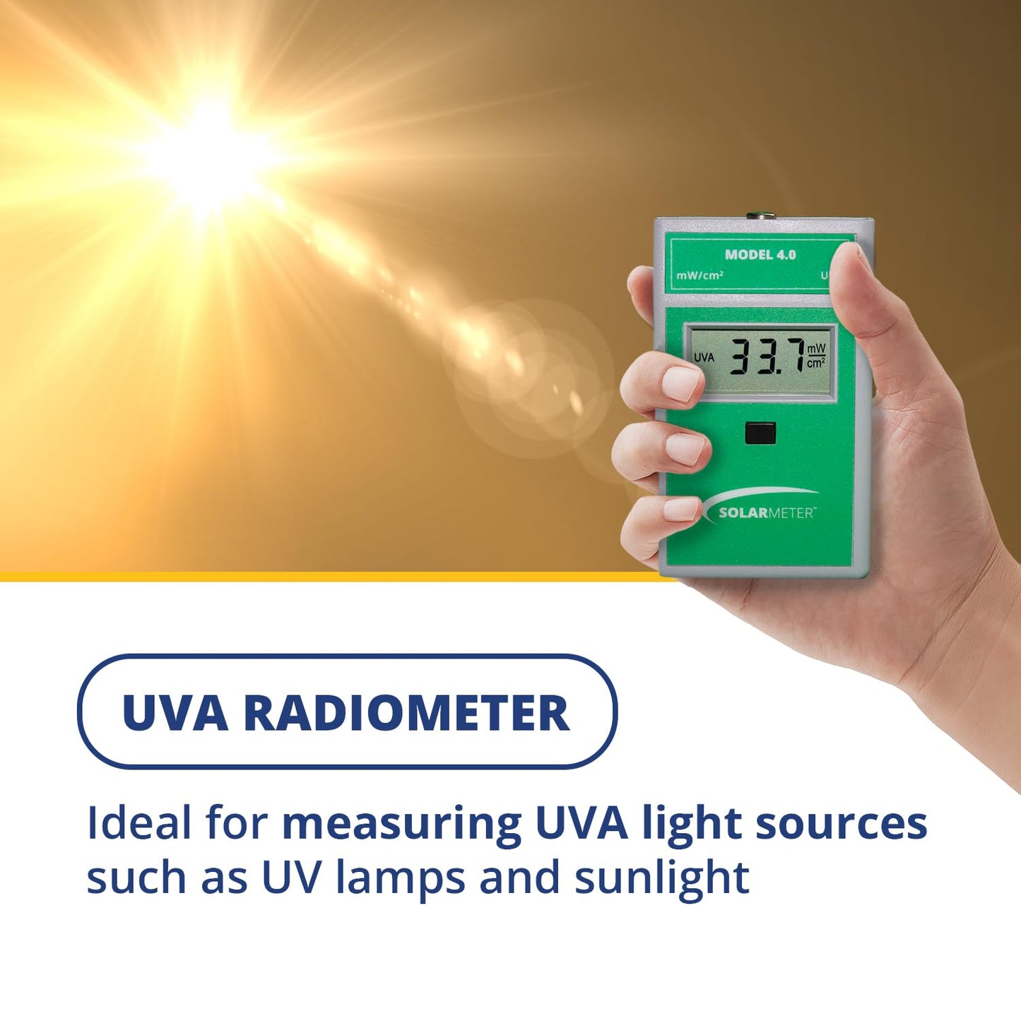Solarmeter Model 4.0 – Standard UVA Meter for UV Lamp Testing, Acrylic Shield & Window Transmission Measurement