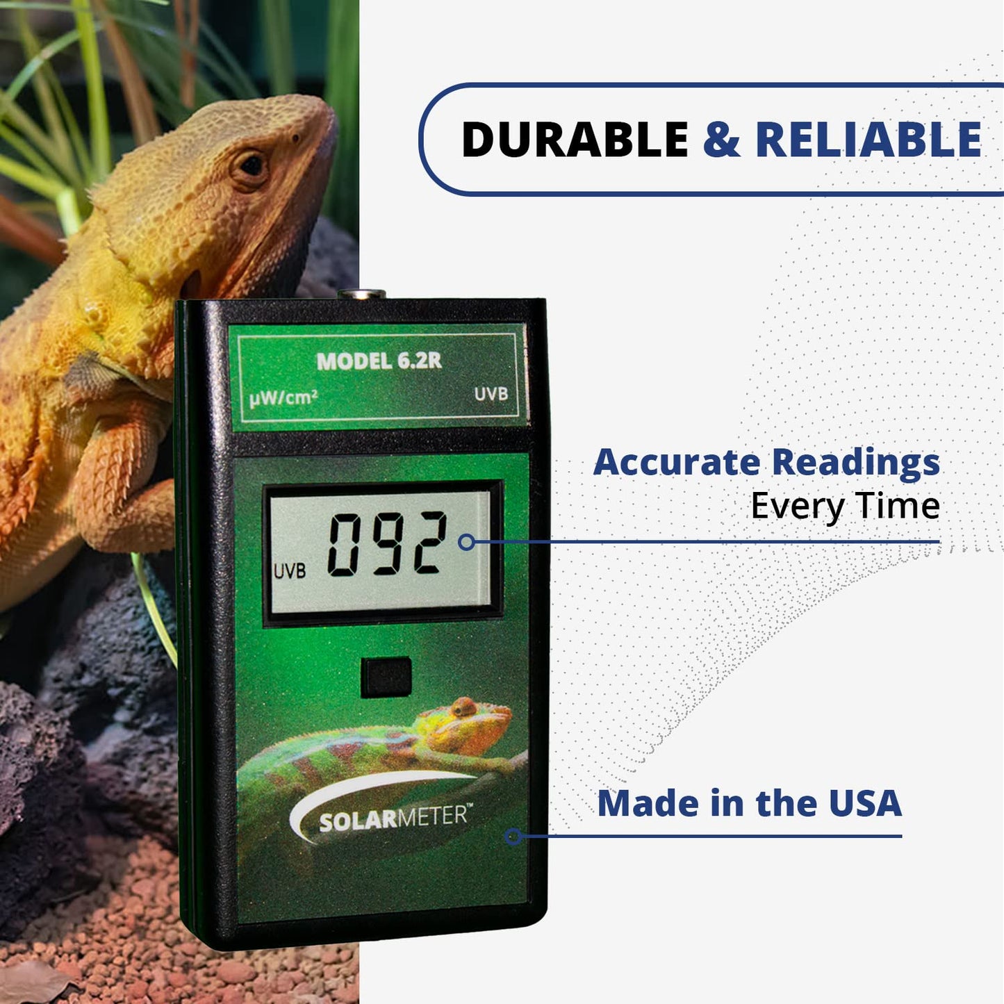 Solarmeter Model 6.2R – Handheld Reptile UVB Lamp Meter, Digital Radiometer & Bulb Tester for Terrariums & Outdoor Use, 0–1999 µW/cm² UVB, Made in USA